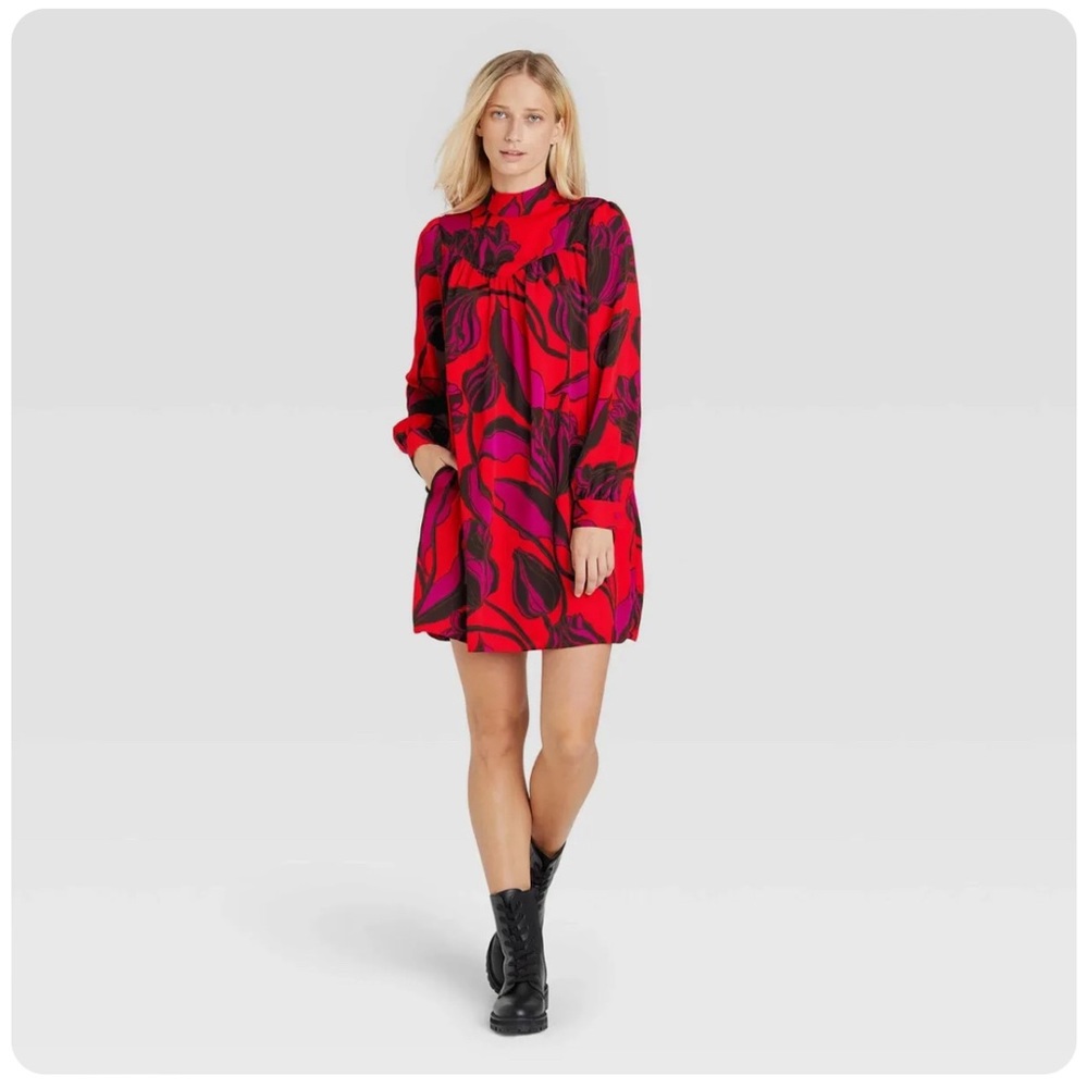 XXL - Womens Long Sleeve A-Line Dress - Who What Wear - Red Floral
